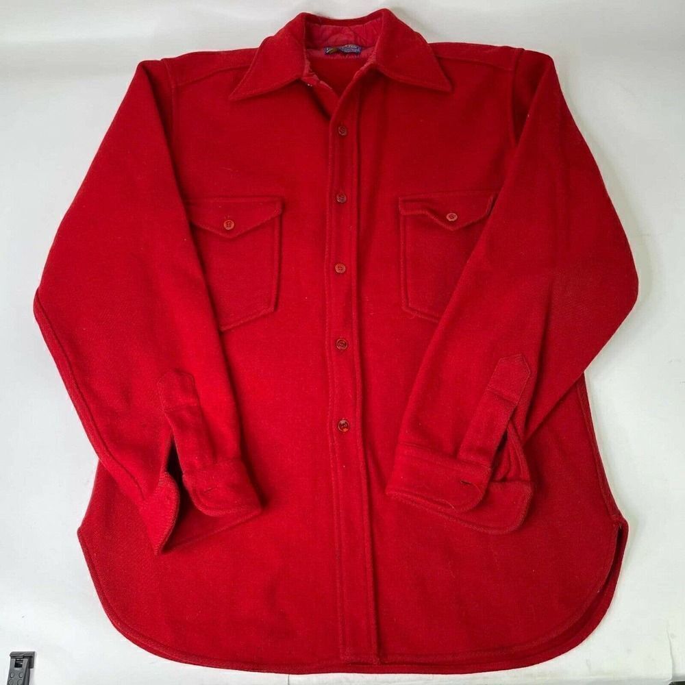 Vintage pendleton Women's wool button longsleeve Shirts Size L Red shirt Jacket